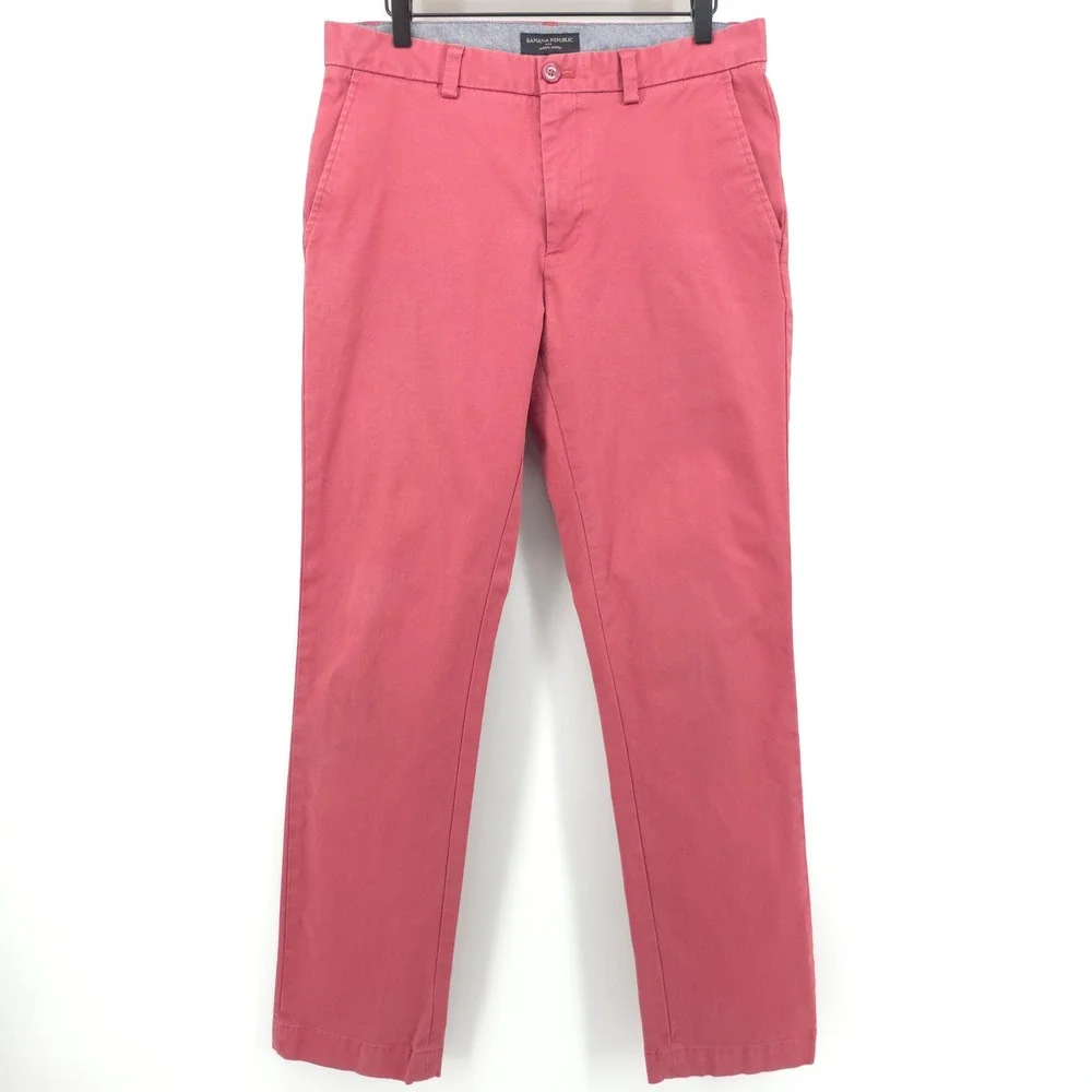 Banana Republic Mens Pants Aiden Chino 32x32 Salmon Pink Slim Fit Casual